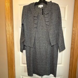 Vintage Danny & Nicole Charcoal Women's Blazer and Dress Set with Ruffle Neck